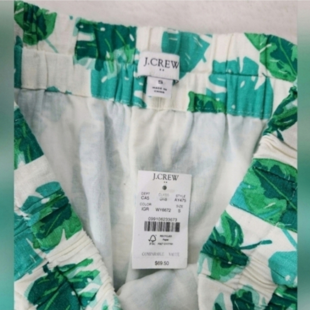 NWT J. Crew Linen Blend Tropical Monstera Print Pull On Skirt - Picture 2 of 8